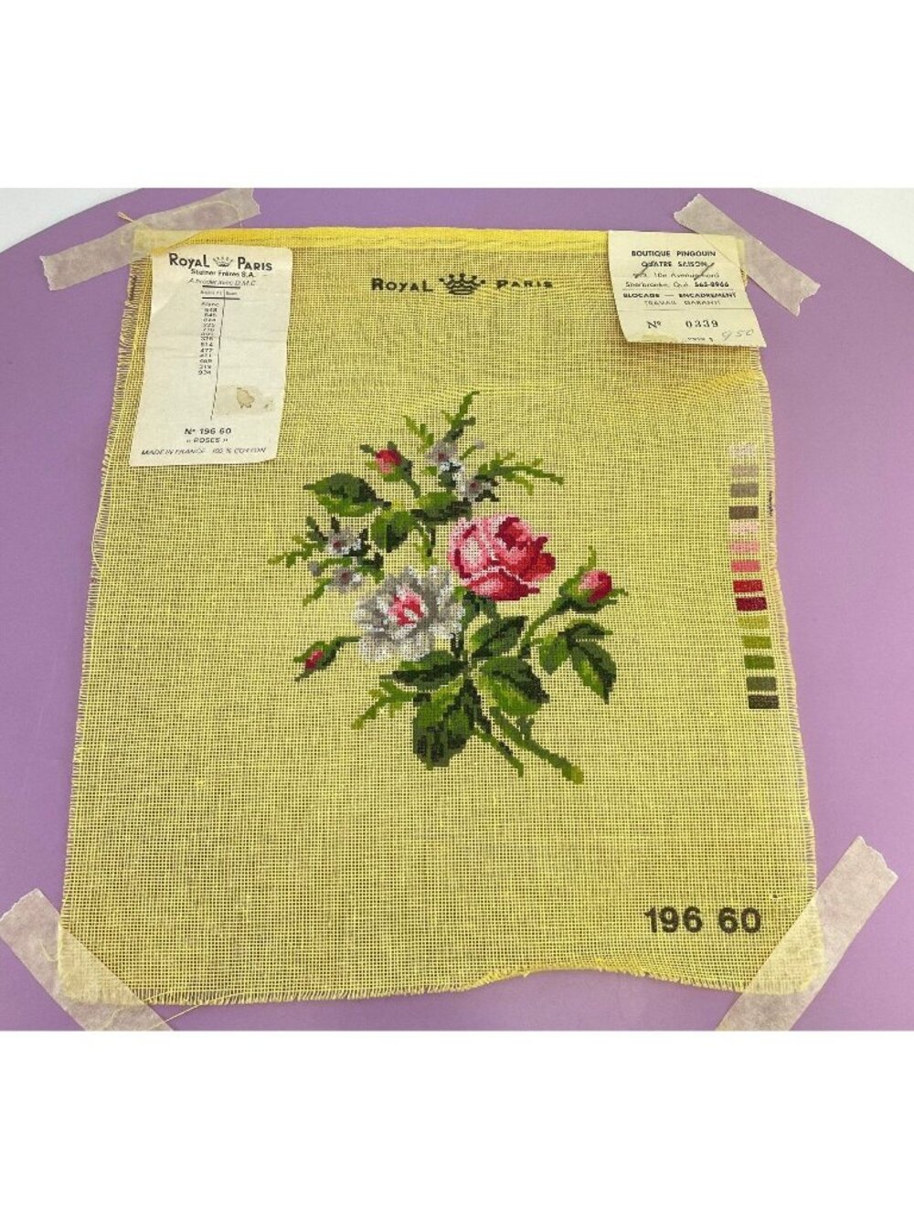 Vintage needlework canvas, Royal Paris, floral canvas for embroidery
